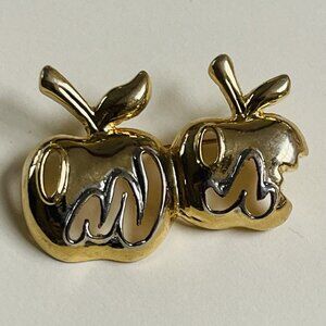 Vintage Two Tone Apple Brooch Pin Gold Silver Tone Festival County Fair
